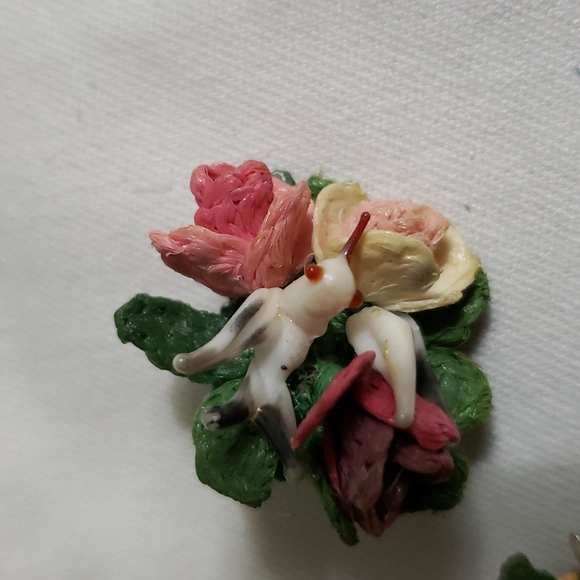 Vintage Porcelain and fabric earrings - Picture 2 of 6